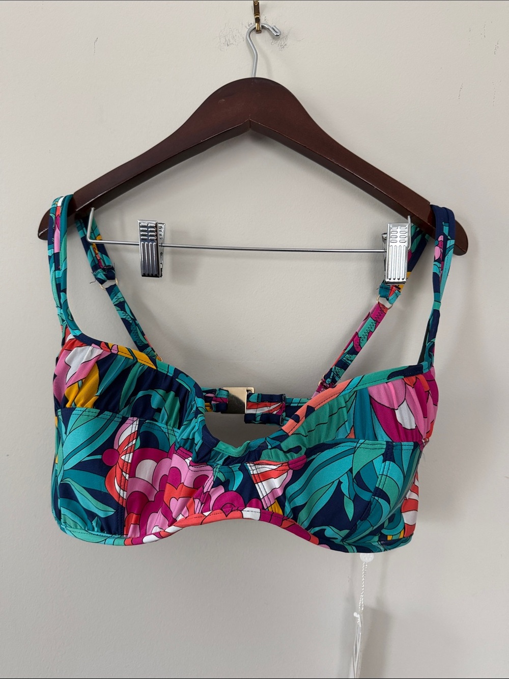 Trina Turk Teal Navy Pink Floral Bikini with Matching Sarong - Picture 9 of 9